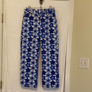 Fun festival retro skater Zara Blue Floral Boot Cut Jeans with buttons